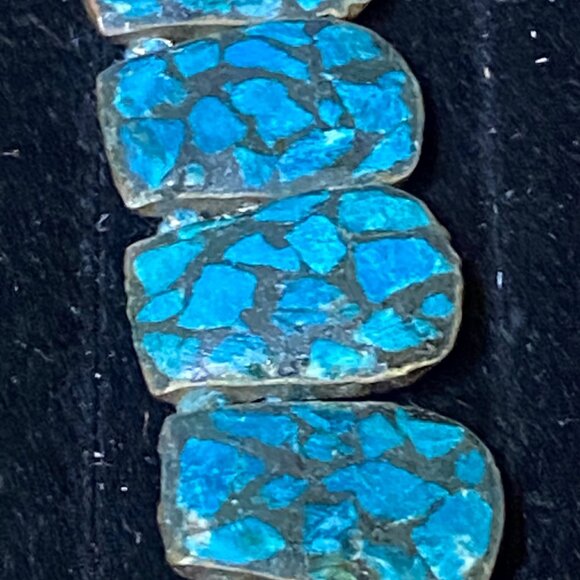 Vintage Blue Mosaic Stone Necklace With Toggle Clasp - Picture 8 of 16